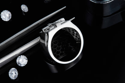 Men’s Moissanite Silver Ring Set Crafted from S925 Sterling Silver with Platinum Plating