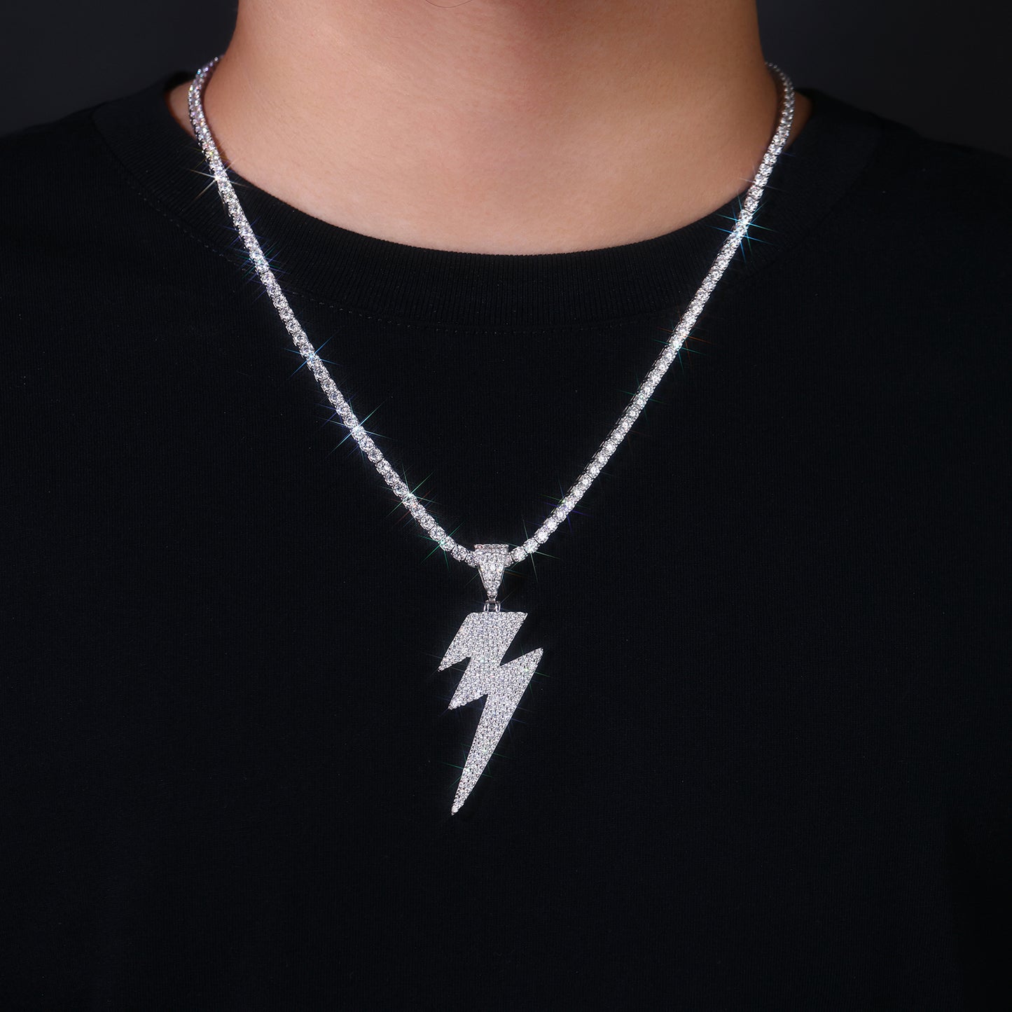 Lightning Moissanite Pendant Necklace – Platinum-Plated S925 Silver