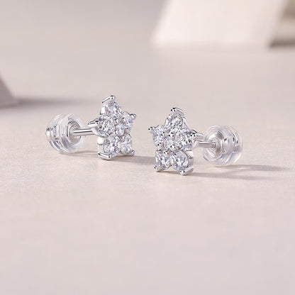 Paris Flower Moissanite Platinum-Plated Sterling Silver Stud Earrings