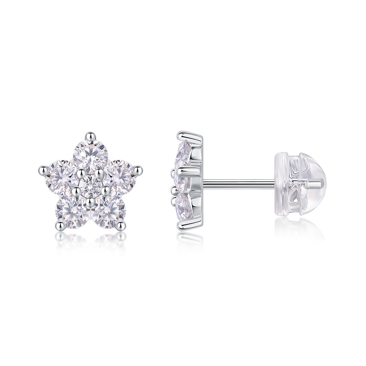 Paris Flower Moissanite Platinum-Plated Sterling Silver Stud Earrings