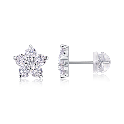 Paris Flower Moissanite Platinum-Plated Sterling Silver Stud Earrings