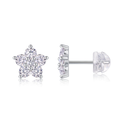 Paris Flower Moissanite Platinum-Plated Sterling Silver Stud Earrings