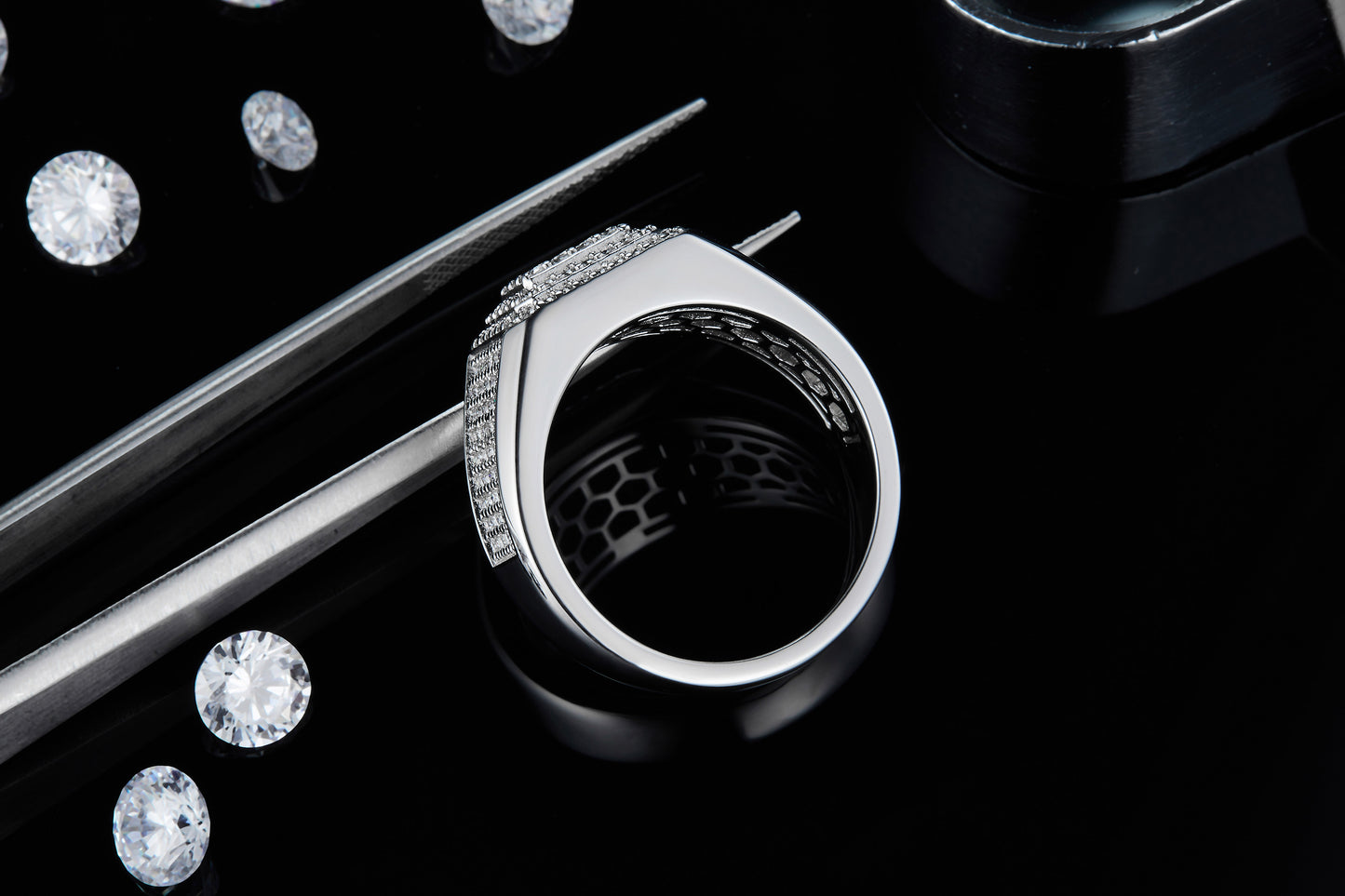 Men’s Premium Moissanite Ring Set Crafted in S925 Sterling Silver with a Platinum Finish