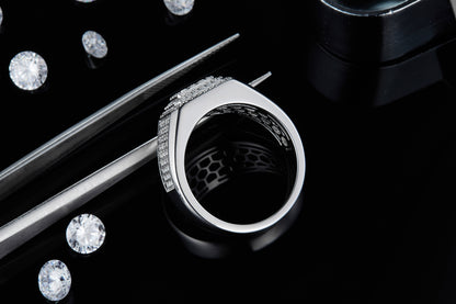 Men’s Premium Moissanite Ring Set Crafted in S925 Sterling Silver with a Platinum Finish