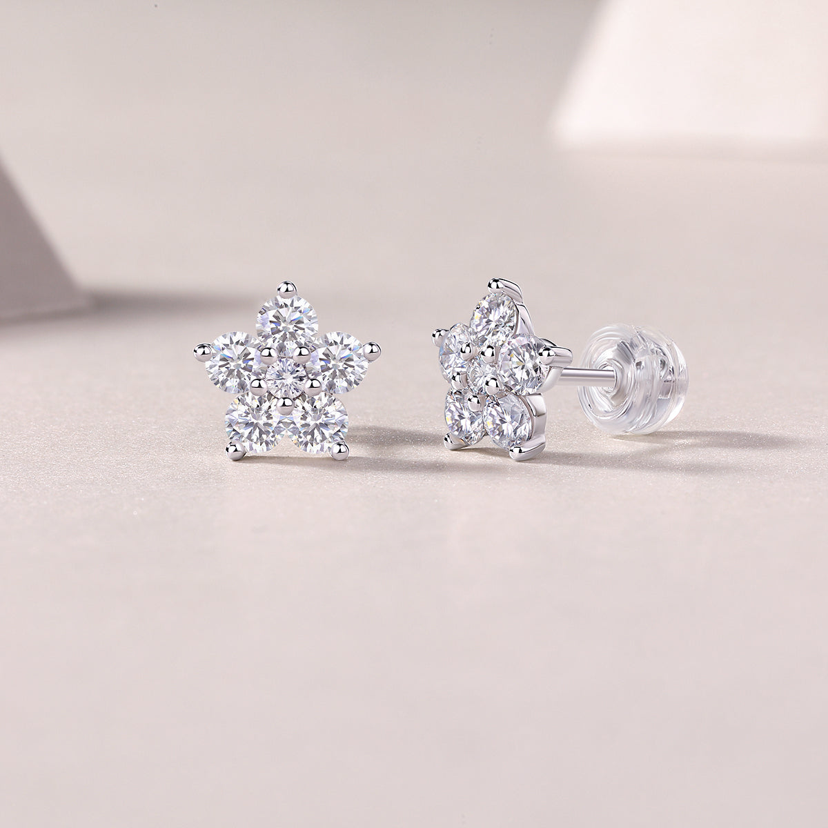 Paris Flower Moissanite Platinum-Plated Sterling Silver Stud Earrings