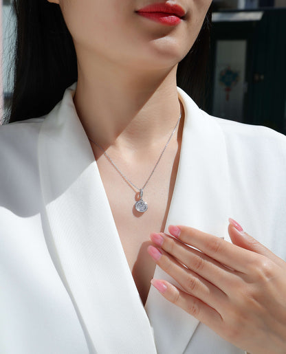 Double Ring Combination Moissanite Pendant Necklace – Platinum-Plated S925 Silver