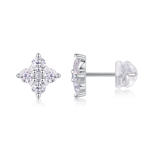 Sweetheart French Moissanite Platinum-Plated Sterling Silver Stud Earrings