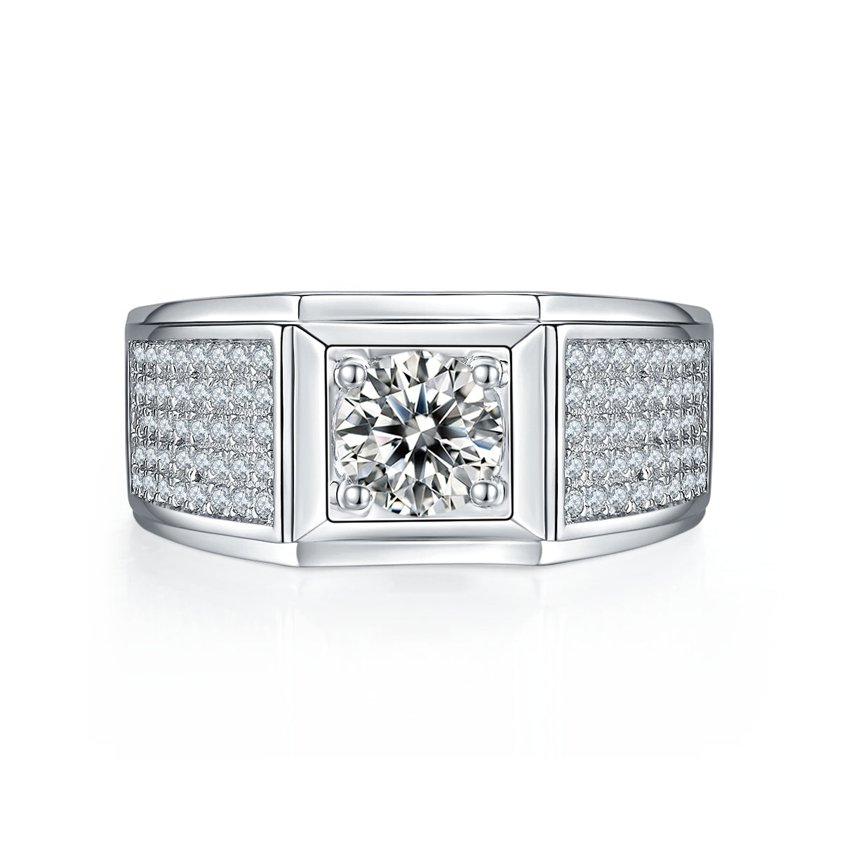 Men’s 1-Carat Moissanite Ring Set in S925 Sterling Silver with a Platinum Finish