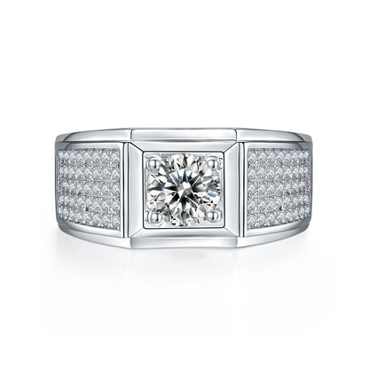 Men’s 1-Carat Moissanite Ring Set in S925 Sterling Silver with a Platinum Finish