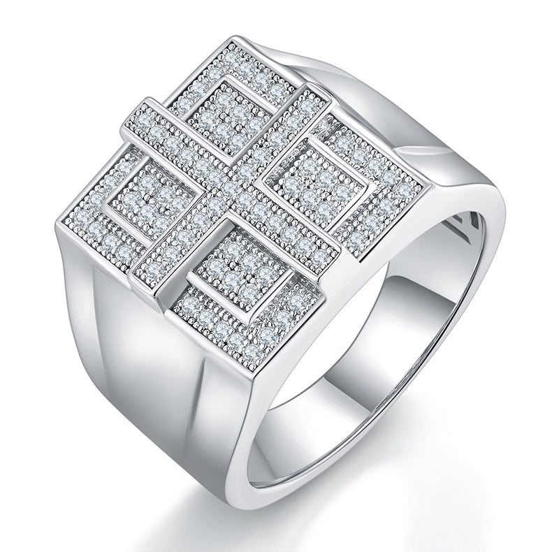 Men’s Moissanite Silver Ring Set Crafted from S925 Sterling Silver with Platinum Plating