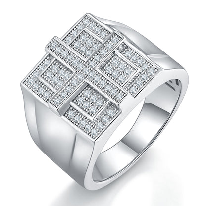 Men’s Moissanite Silver Ring Set Crafted from S925 Sterling Silver with Platinum Plating