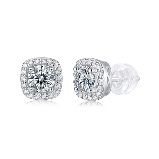 Square-Shaped 0.5-Carat Moissanite Stud Earrings – Platinum-Plated S925 Silver