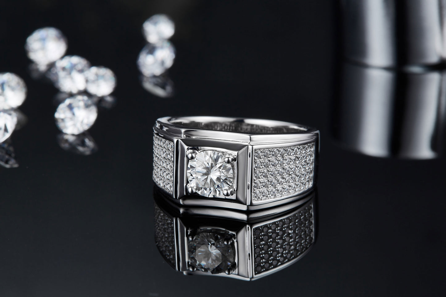 Men’s 1-Carat Moissanite Ring Set in S925 Sterling Silver with a Platinum Finish