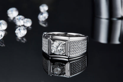 Men’s 1-Carat Moissanite Ring Set in S925 Sterling Silver with a Platinum Finish