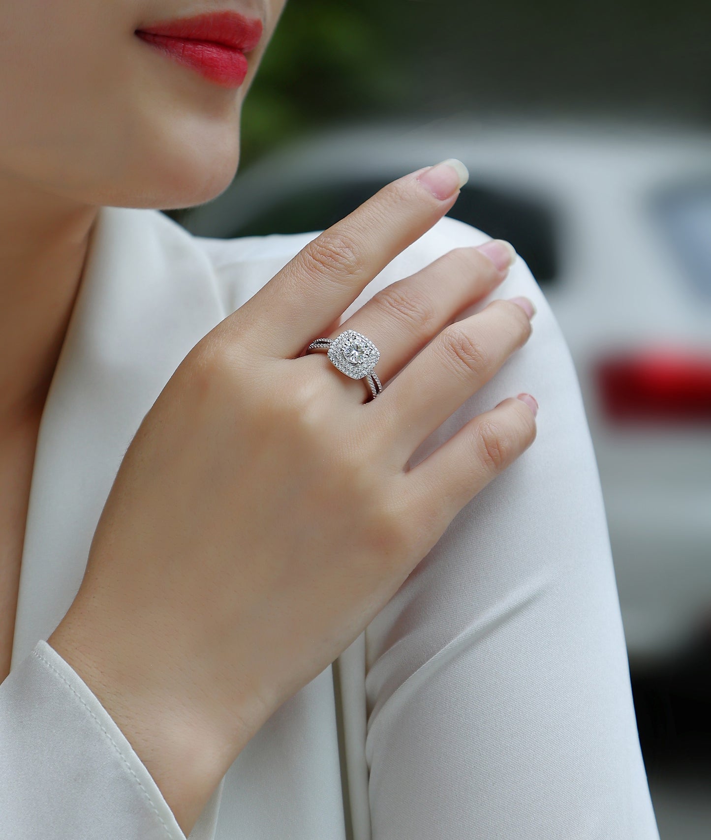 Sweet Holiday — 1-Carat Moissanite Wedding Ring Set in S925 Sterling Silver with Platinum Plating