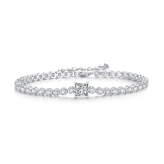 Rubik’s Cube Moissanite Platinum-Plated Sterling Silver Bracelet