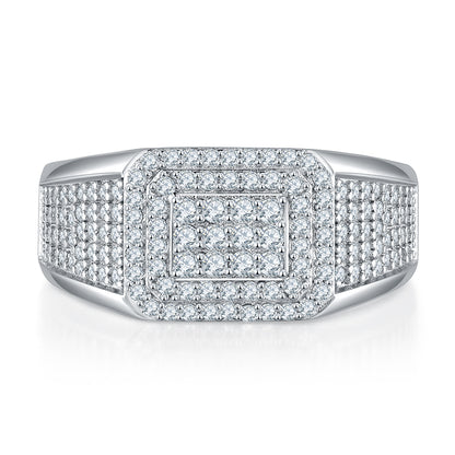 Men’s Premium Moissanite Ring Set Crafted in S925 Sterling Silver with a Platinum Finish