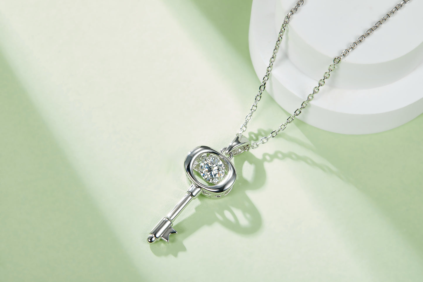 Moissanite Signature Pendant Key Necklace – Platinum-Plated S925 Silver